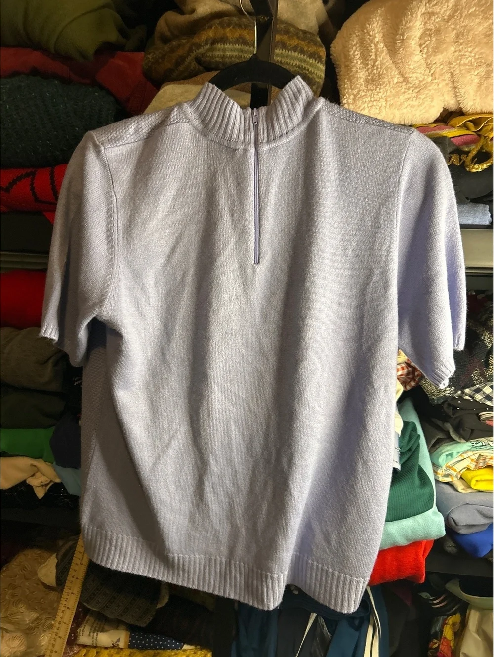 Koret Light Blue Short Sleeve Knit Sweater with Zip Back